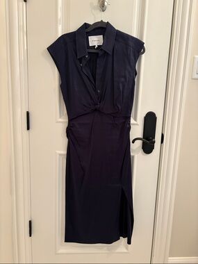 Frame Denim Navy Knot-Front Midi Dress